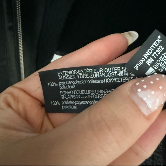 Zara Sherpa lined moto jacket oversized fit size medium black - Picture 4 of 7